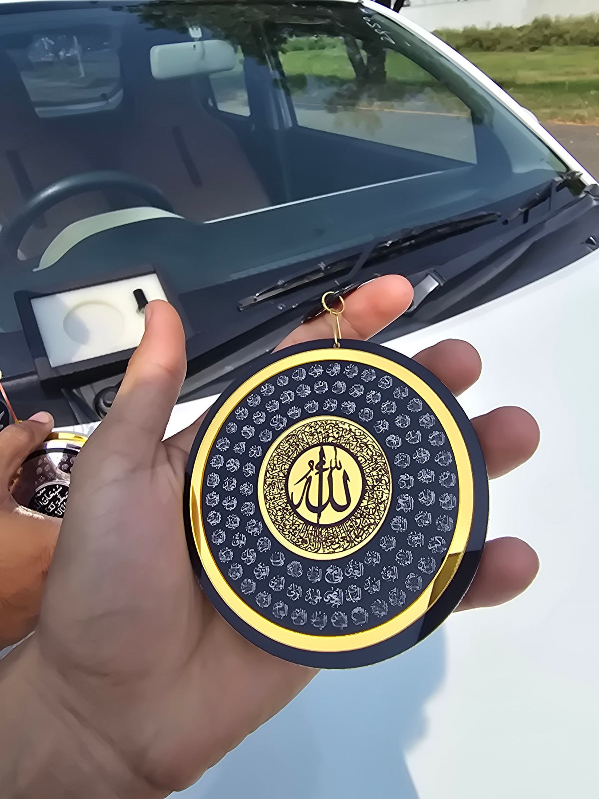 99 Name of Allah & SAW Name  2-in-1 Car Perfume Diffuser – With Aytal Kursi & Safar Ki Dua
