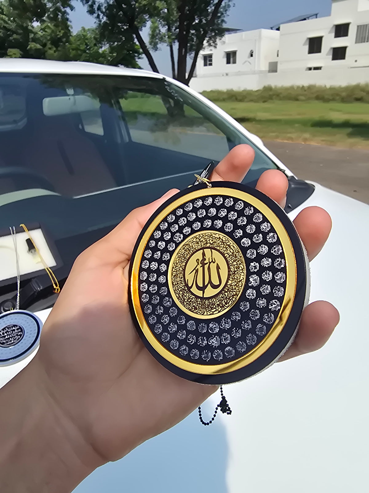 99 Name of Allah & SAW Name  2-in-1 Car Perfume Diffuser – With Aytal Kursi & Safar Ki Dua