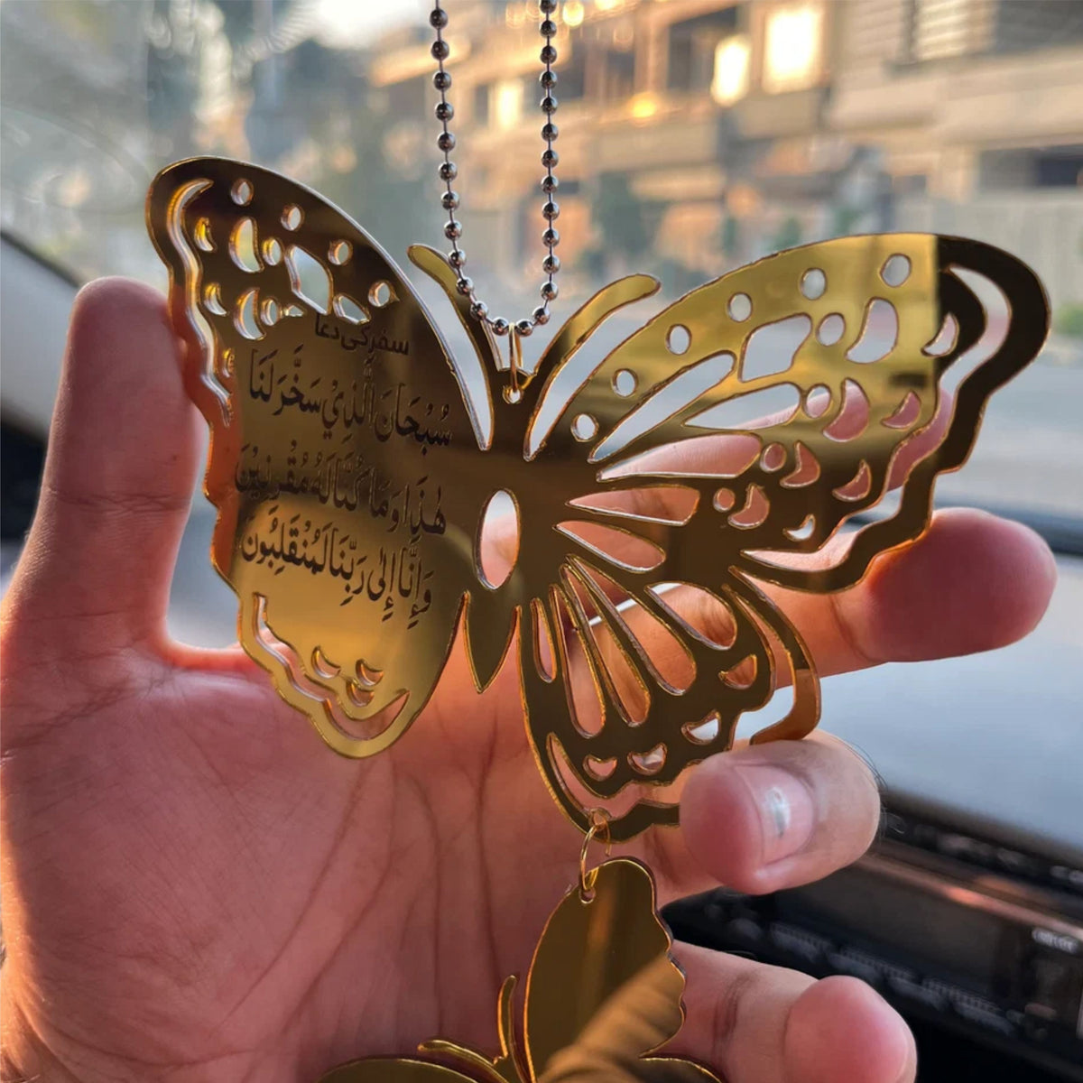 Golden butterfly mirror hanging for car