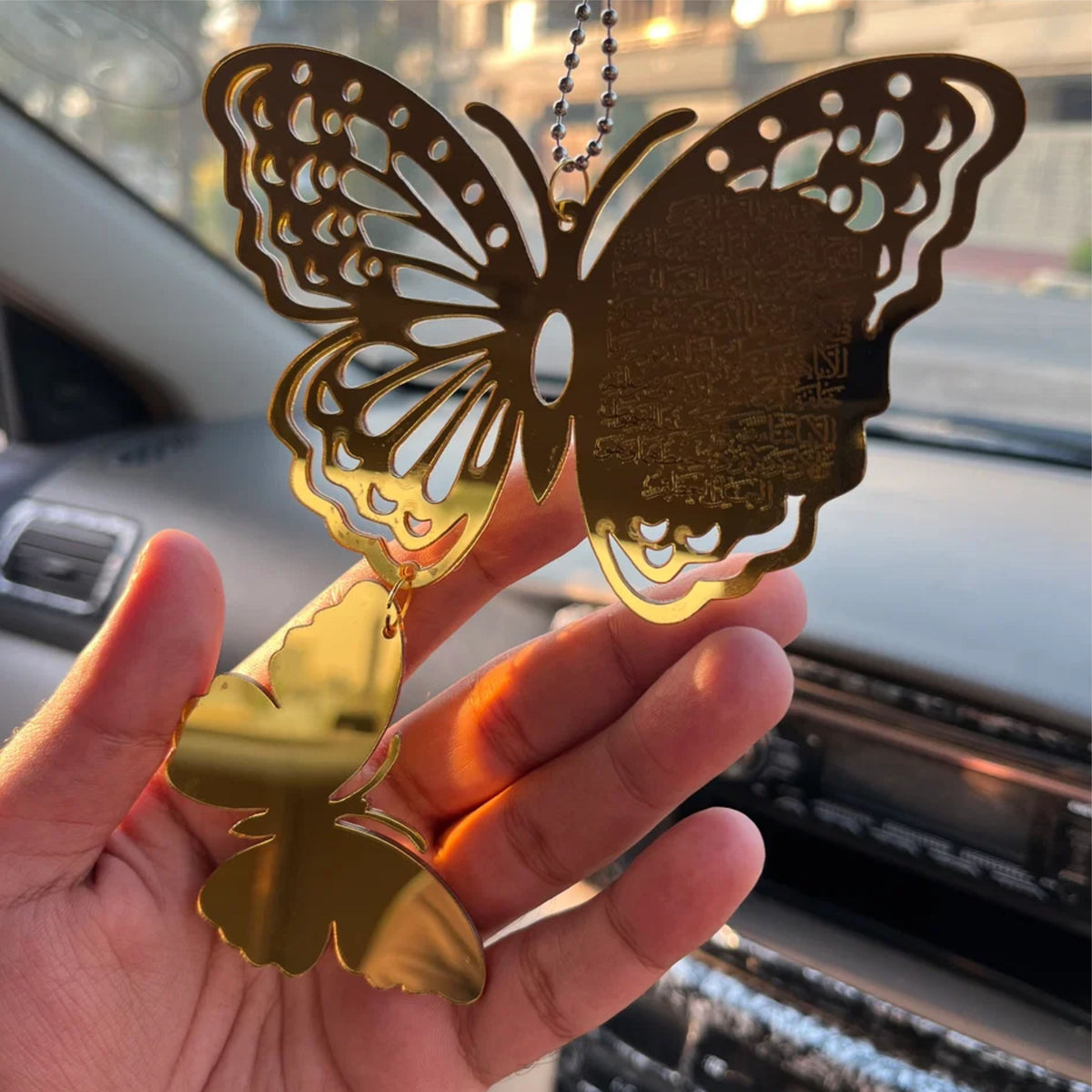 Golden butterfly mirror hanging for car