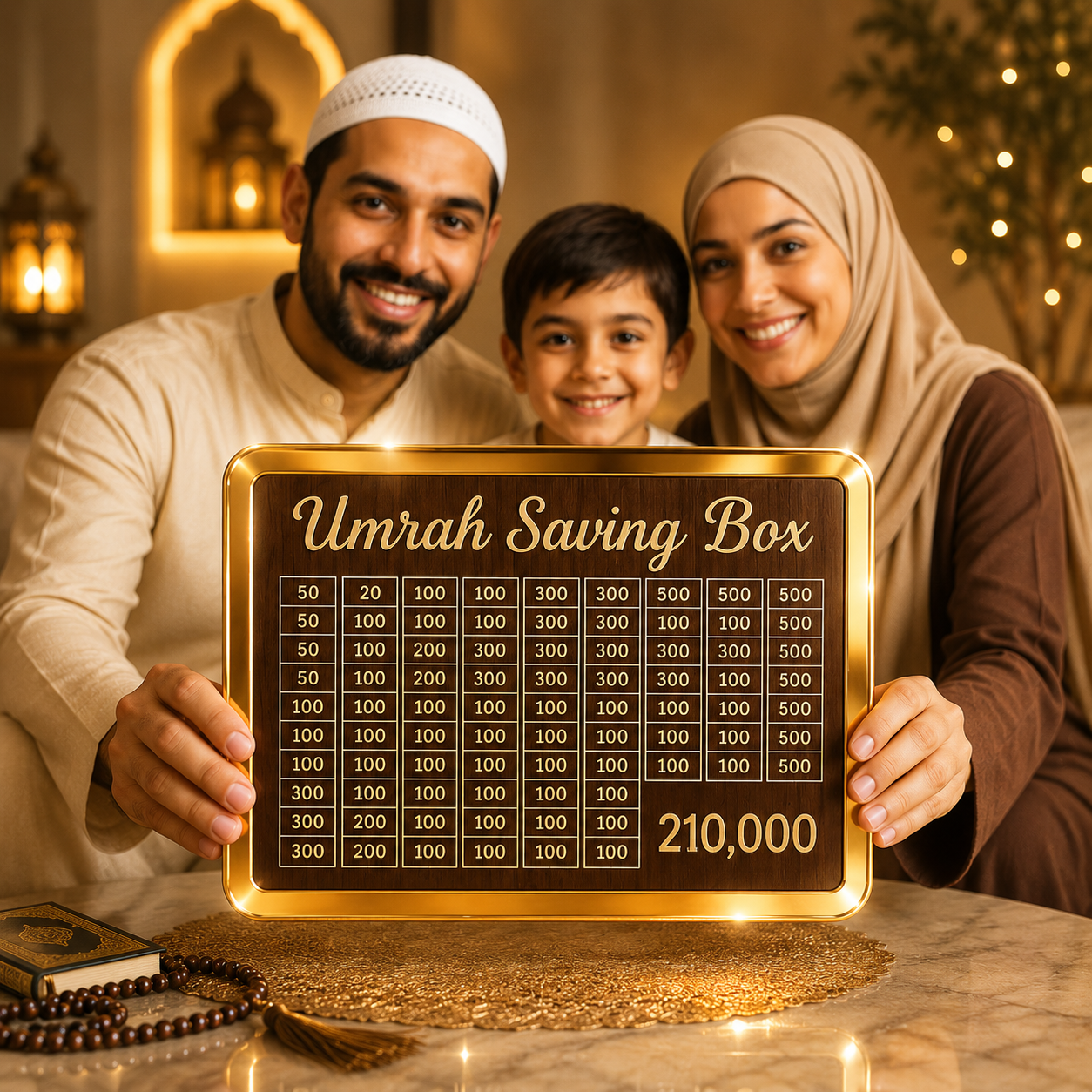 Umrah Saving Box – Wooden Islamic Money Saving Box with Acrylic Lid