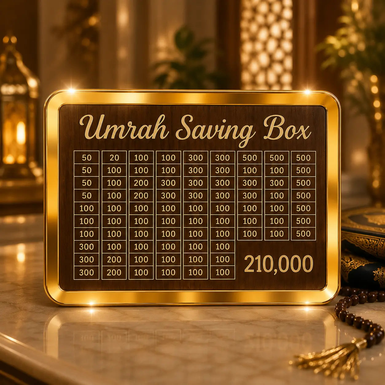 Umrah Saving Box – Wooden Islamic Money Saving Box with Acrylic Lid